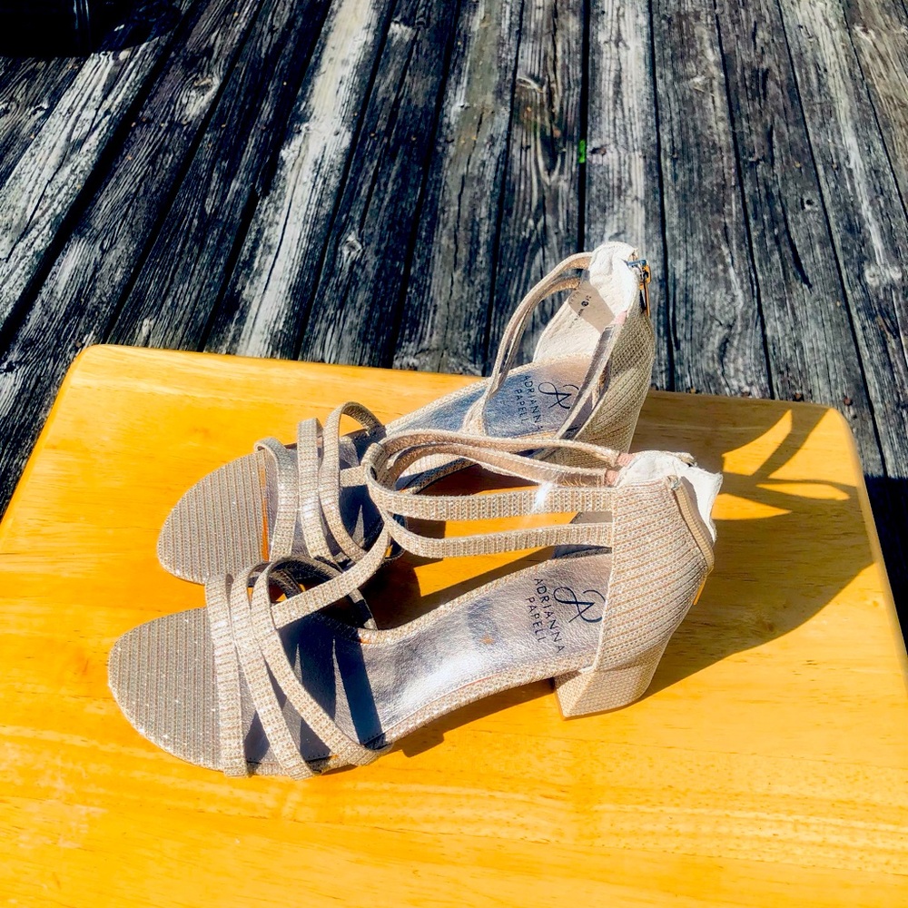 Adrianna Papell Shimmering Gold Strappy Heels